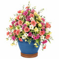 Arrangement Floral Artificiel Multicolore en Pot Bleu