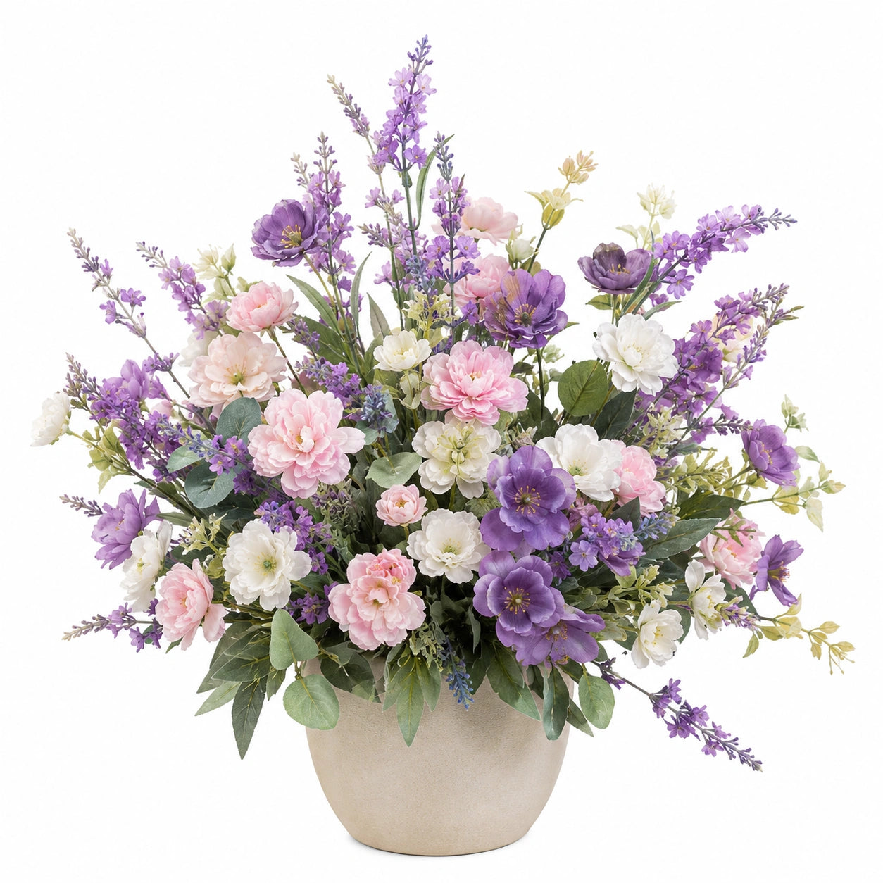 Arrangement Floral Artificiel Lavande et Pivoines avec Pot Céramique