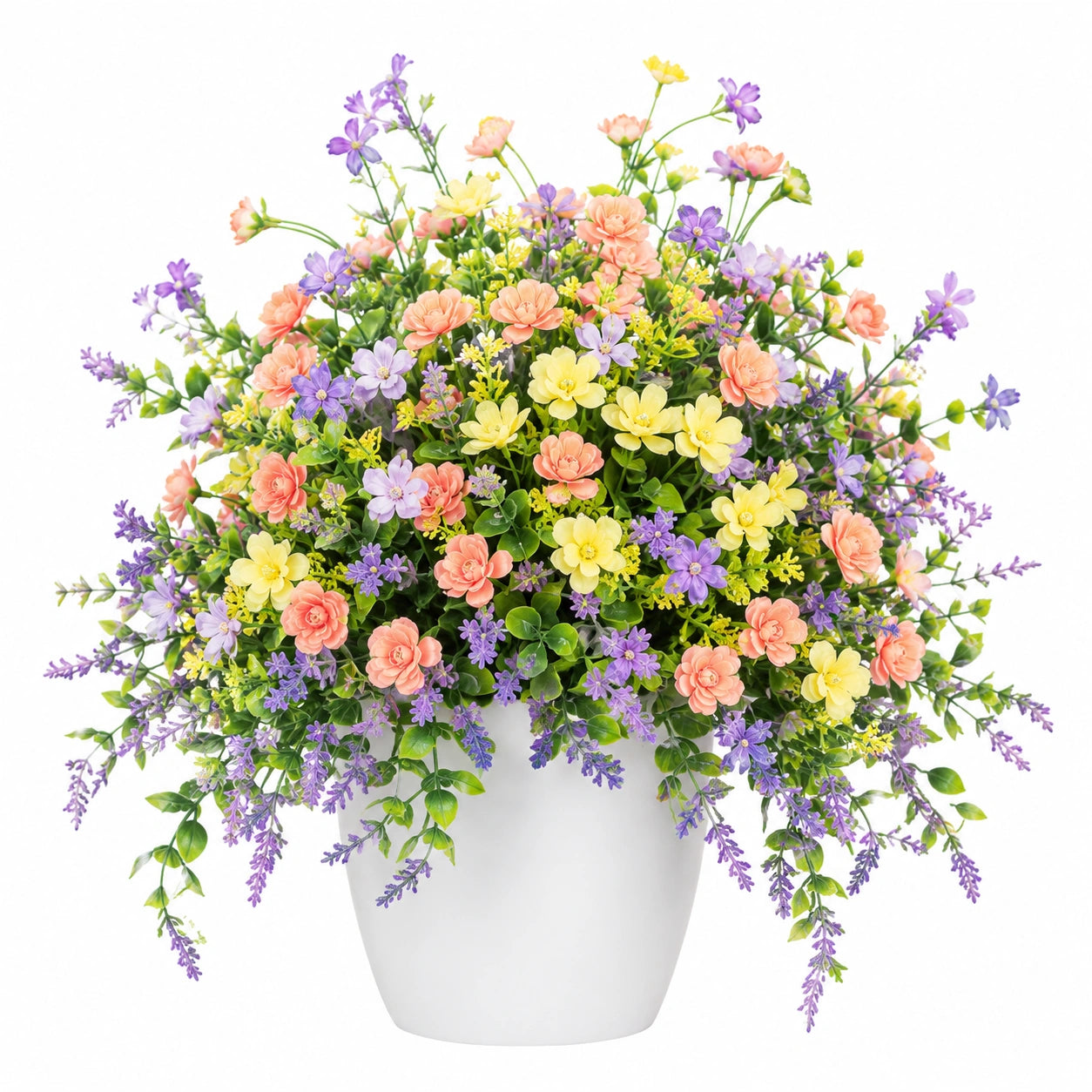 Arrangement de Fleurs Artificielles Multicolores en Pot Blanc