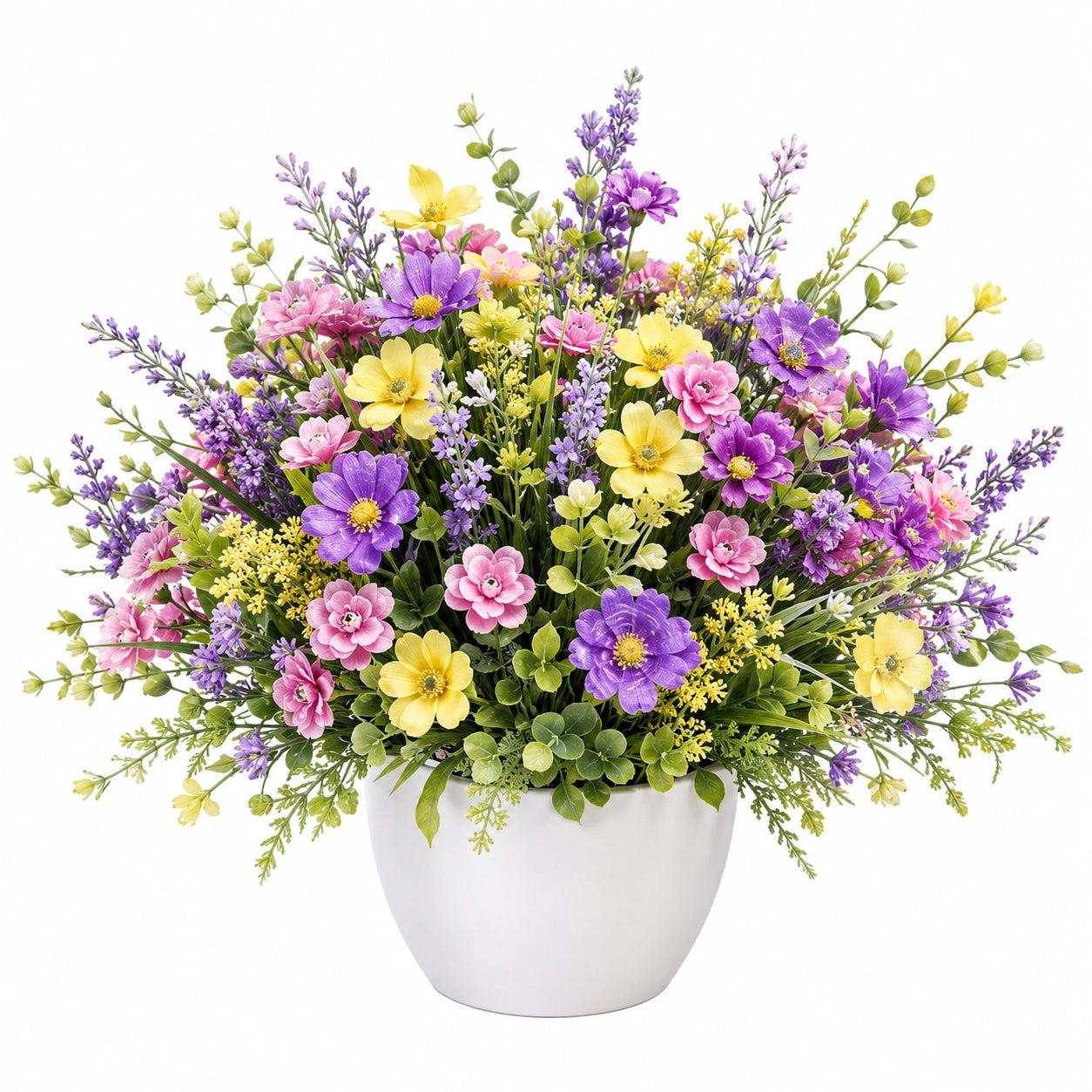 Bouquet de Fleurs Artificielles Multicolores avec Pot en Céramique