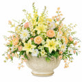 Arrangement Floral Artificiel en Pot Céramique Jaune et Pêche