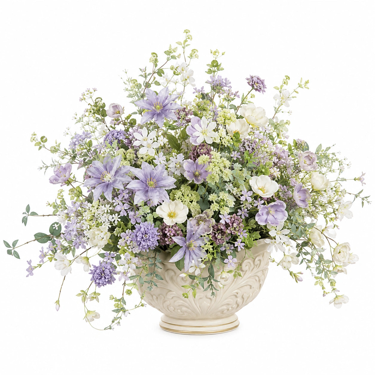 Arrangement Floral Artificiel Violet et Blanc en Pot Élégant