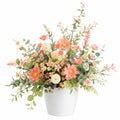 Arrangement Floral Artificiel Orange et Blanc en Pot Blanc