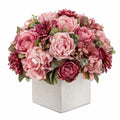 Composition Florale Artificielle Rose et Bordeaux dans un Pot Carré