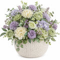 Arrangement Floral Artificiel Vert et Violet avec Pot Déco