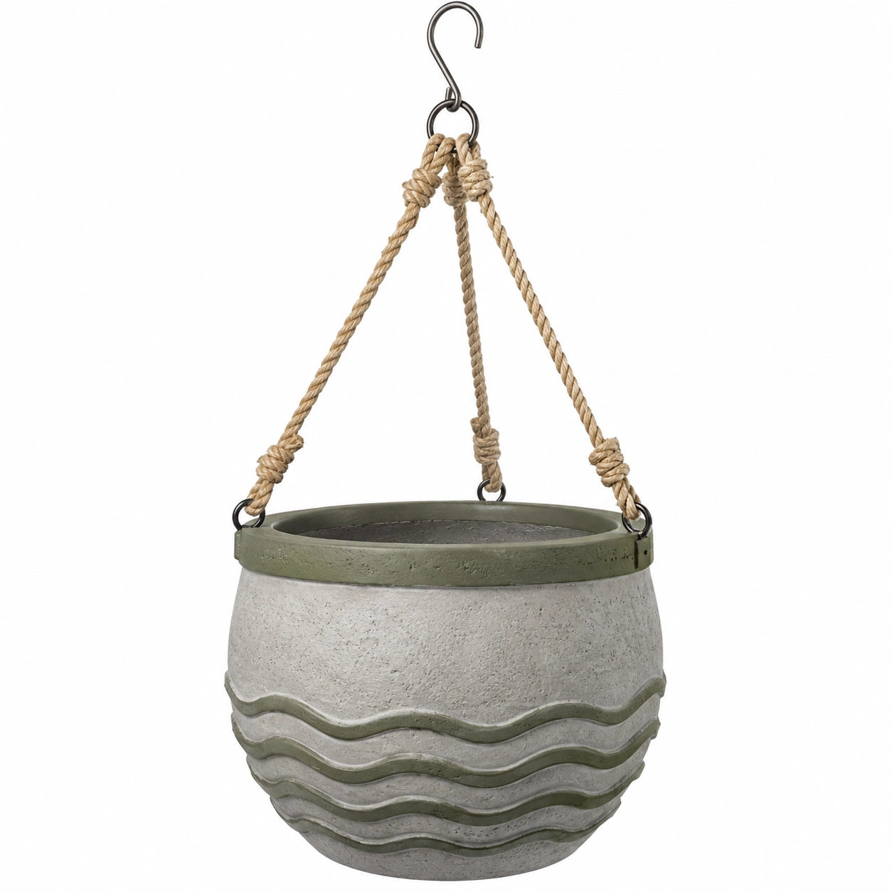 Pot de Fleur Suspendu Gris et Vert avec Corde