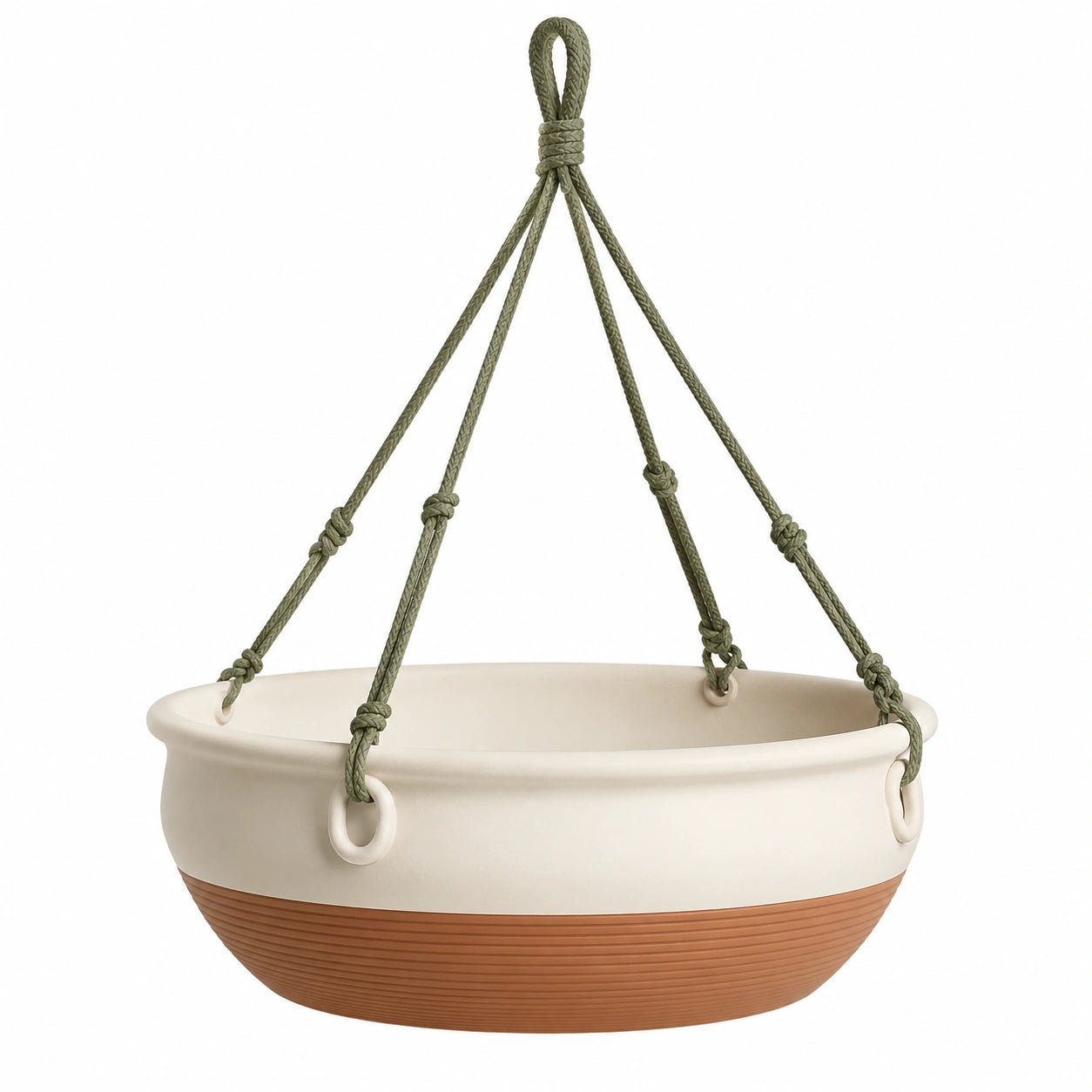 Jardinière Suspendue en Céramique Beige et Marron avec Corde