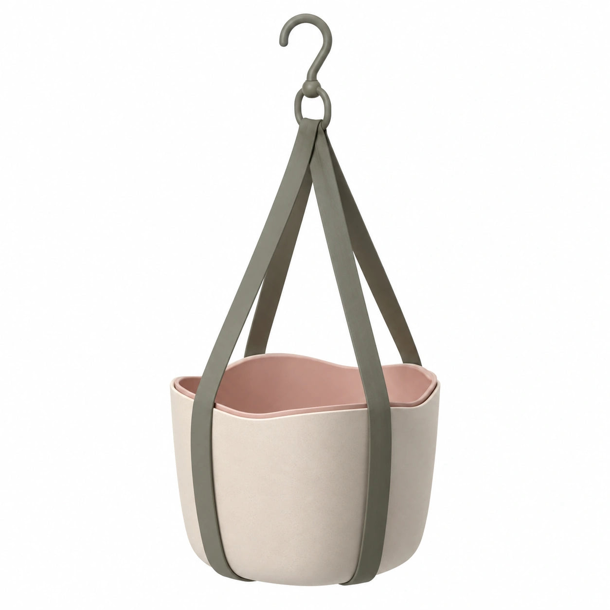 Pot de fleurs suspendu beige et rose avec crochet robuste