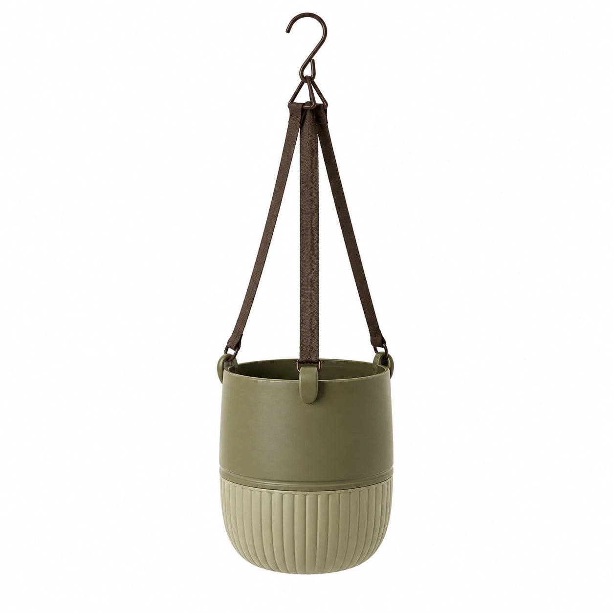 Pot de fleurs suspendu avec ceinture en tissu, vert kaki, 25x20 cm