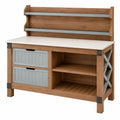 Table de rempotage en bois avec étagères et tiroirs en brun et bleu