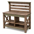 Table de rempotage en bois marron-vert avec étagères