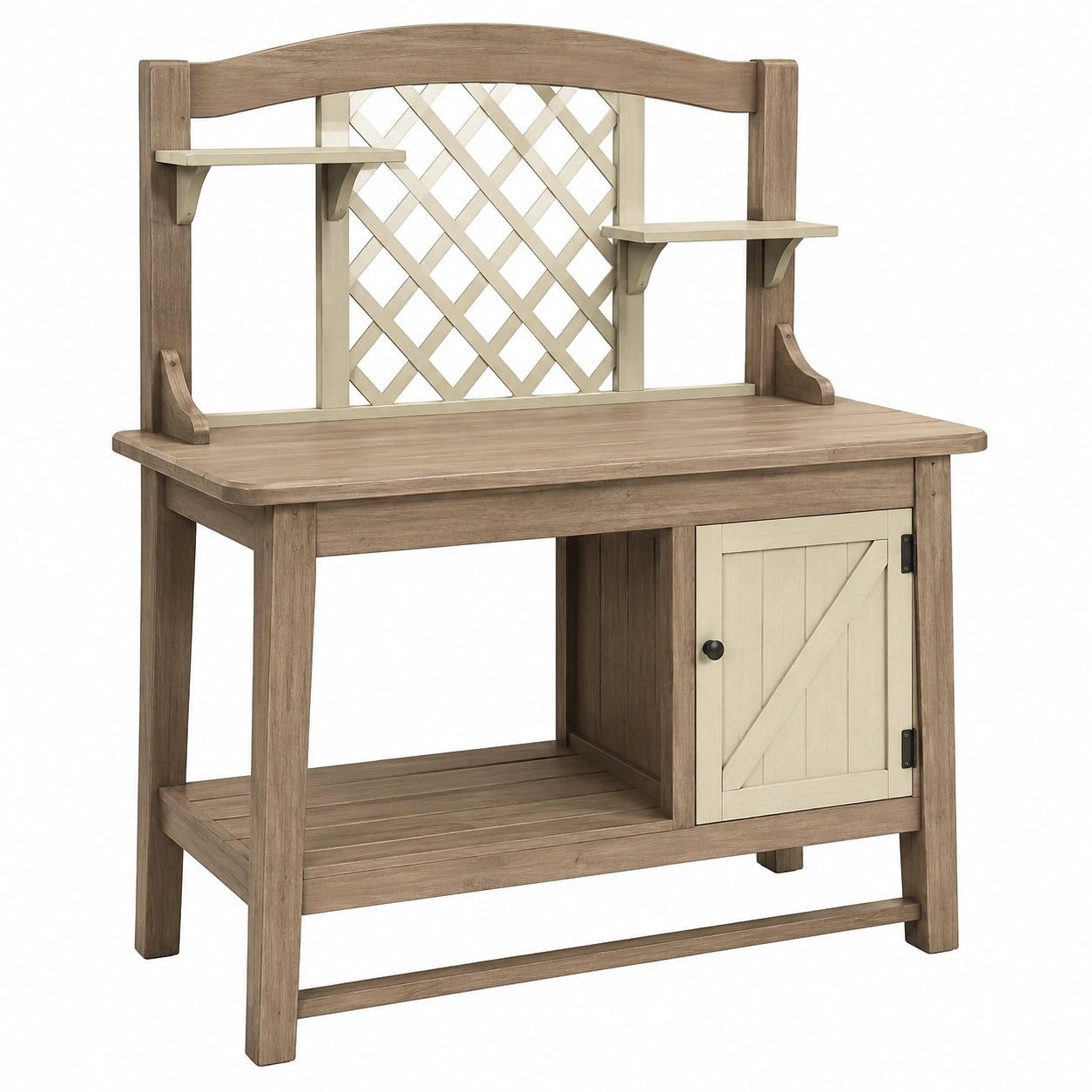 Table de rempotage extérieure avec étagères et armoire