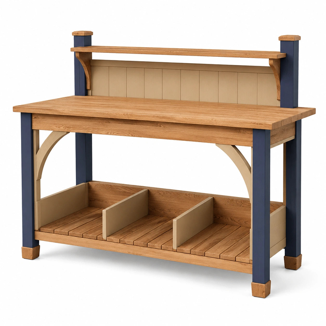 Table de Jardinage en Bois avec Étagère de Rangement, Couleur Bois Naturel et Bleu