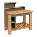 Table de jardinage rustique à deux niveaux bleu et bois naturel