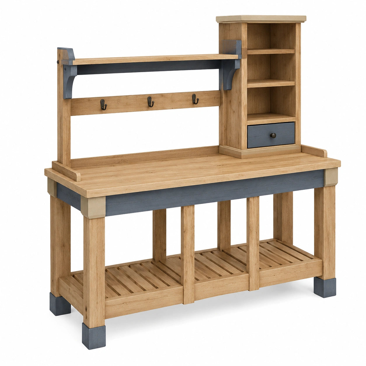 Table de Rempotage en Bois avec Étagères et Crochets - Bois/Gris