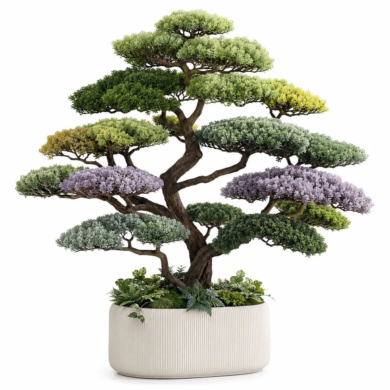 Bonsaï Artificiel Multicouche avec Pot en Céramique - Vert/Violet/Jaune