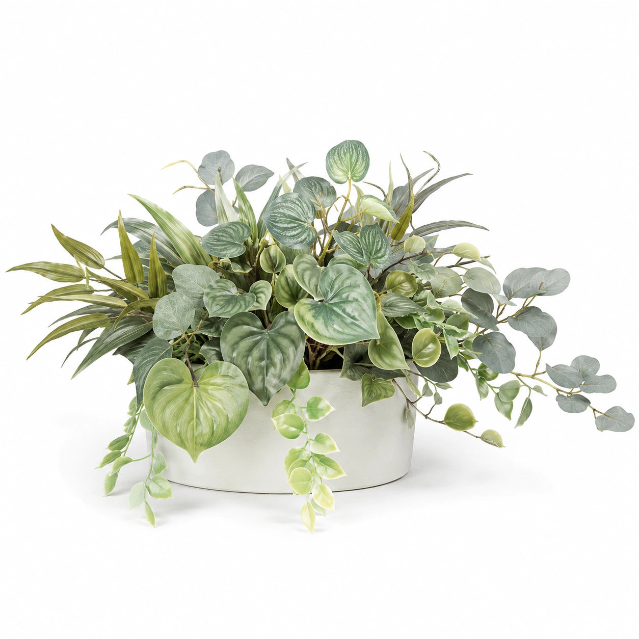 Plante Verte Artificielle avec Pot Ovale en Céramique