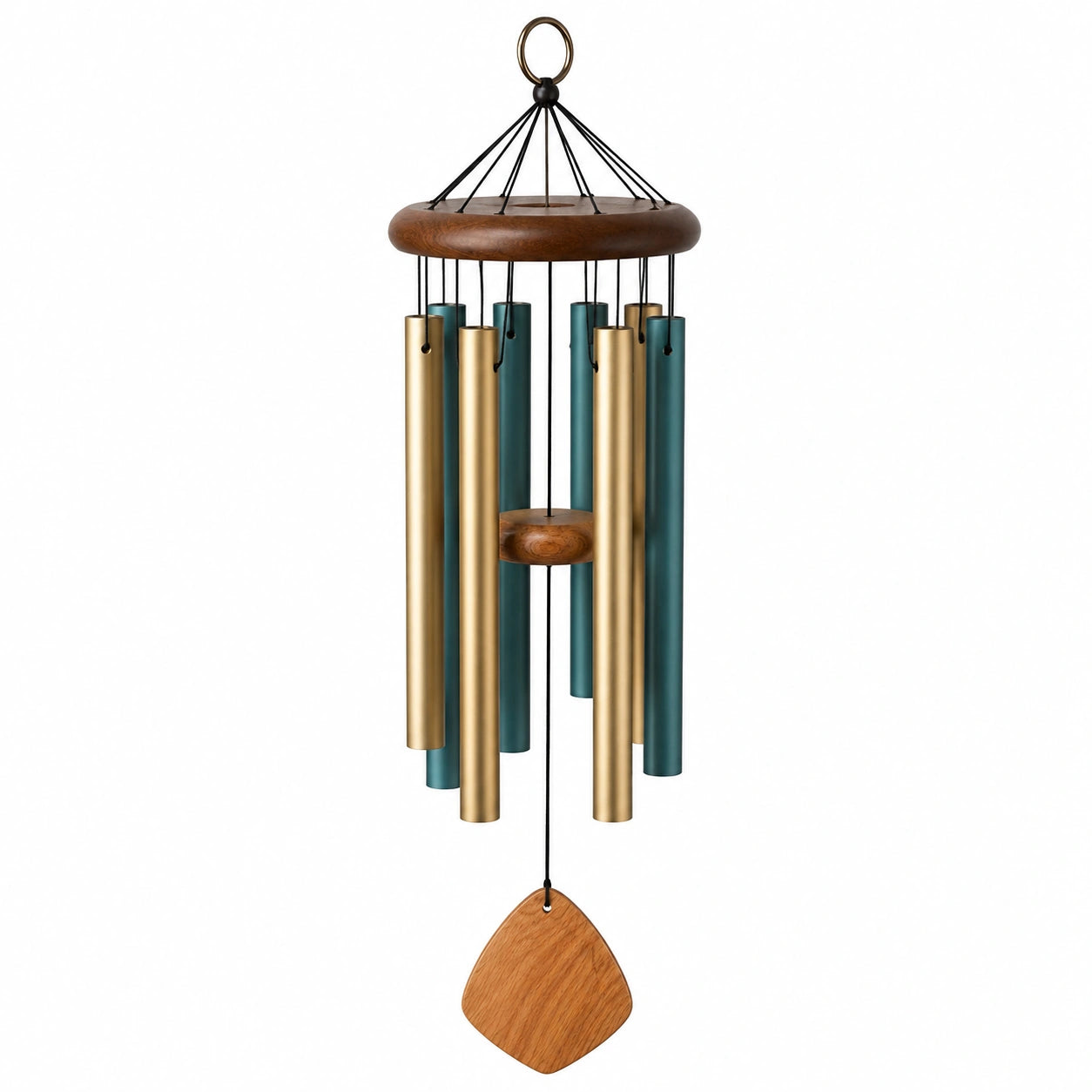 Carillon Éolien Métallique Vert et Or pour Jardin 70 cm