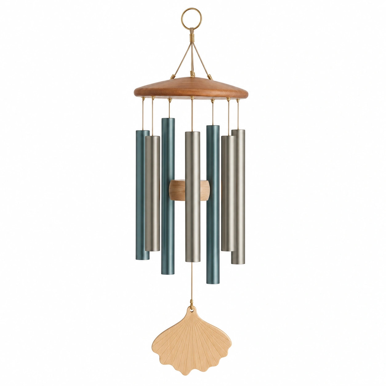 Carillon éolien extérieur, tubes métalliques bleu et argent, 75 cm