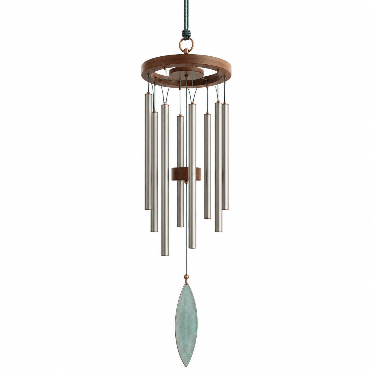 Carillon Éolien en Métal et Bois Argenté pour Extérieur et Intérieur