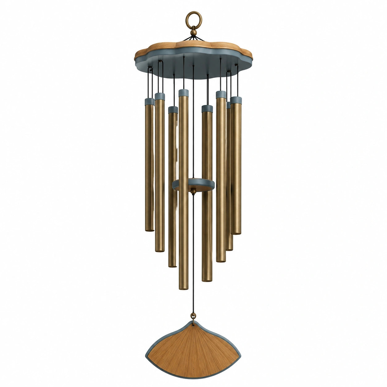 Carillon Éolien Décoratif en Métal pour Intérieur et Extérieur, Doré et Bois