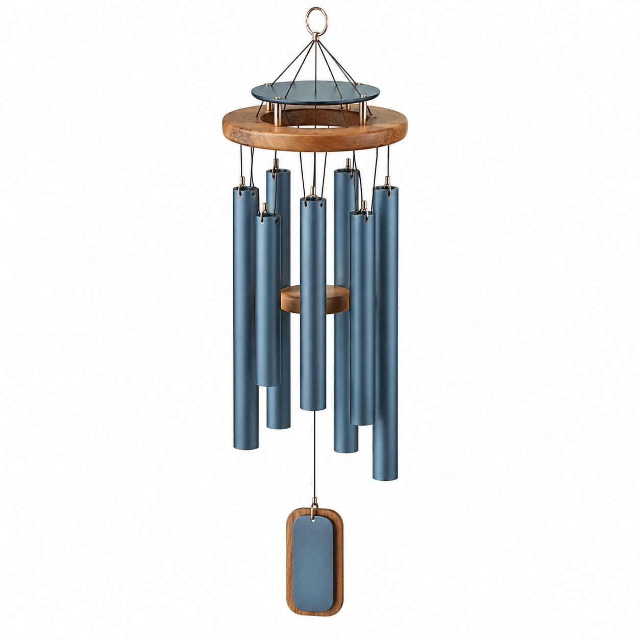 Carillon éolien en métal et bois bleu