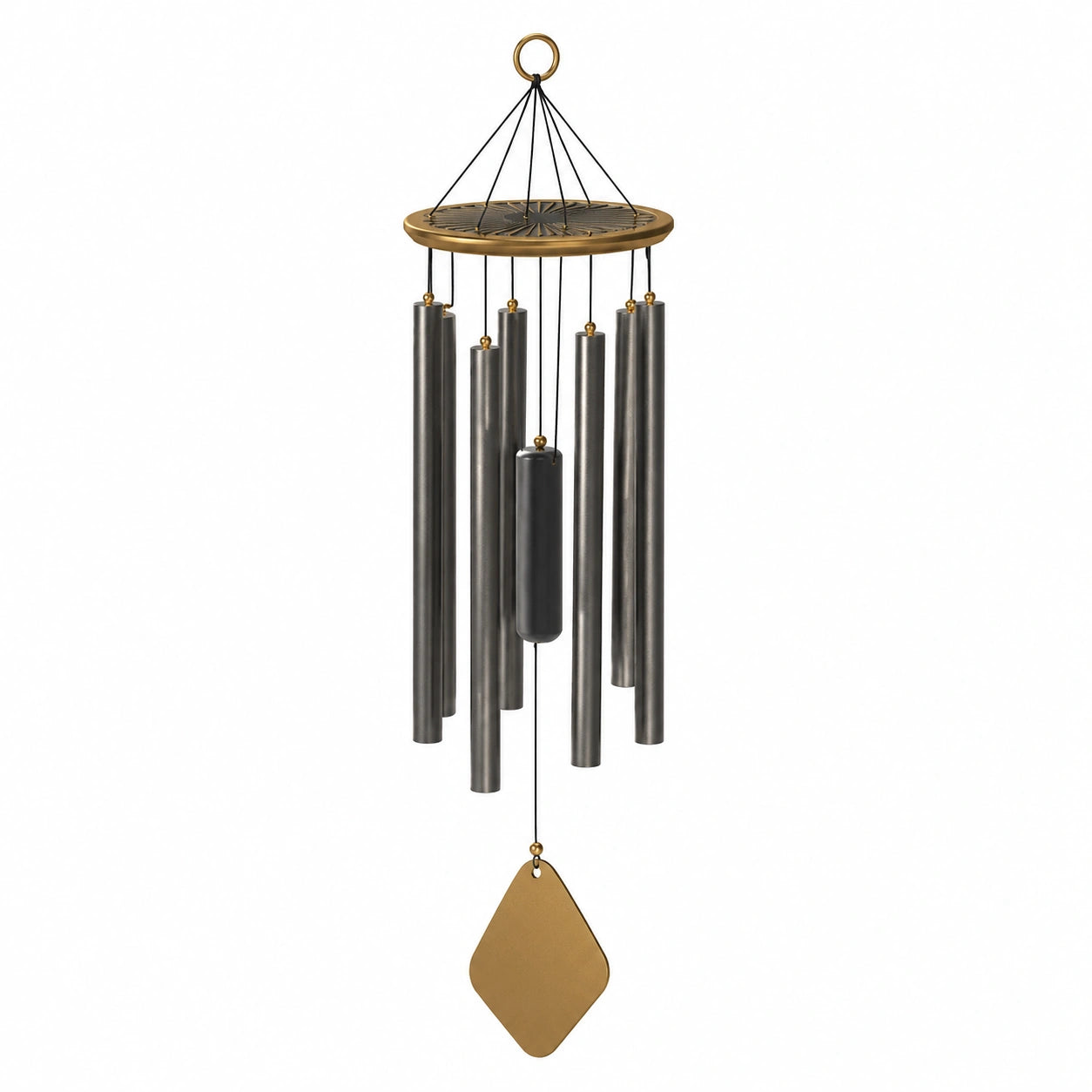 Carillon à vent doré et acier, longueur 75 cm