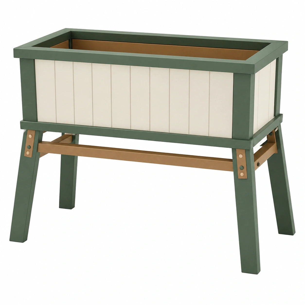 Jardinière surélevée extérieure verte et beige avec drainage