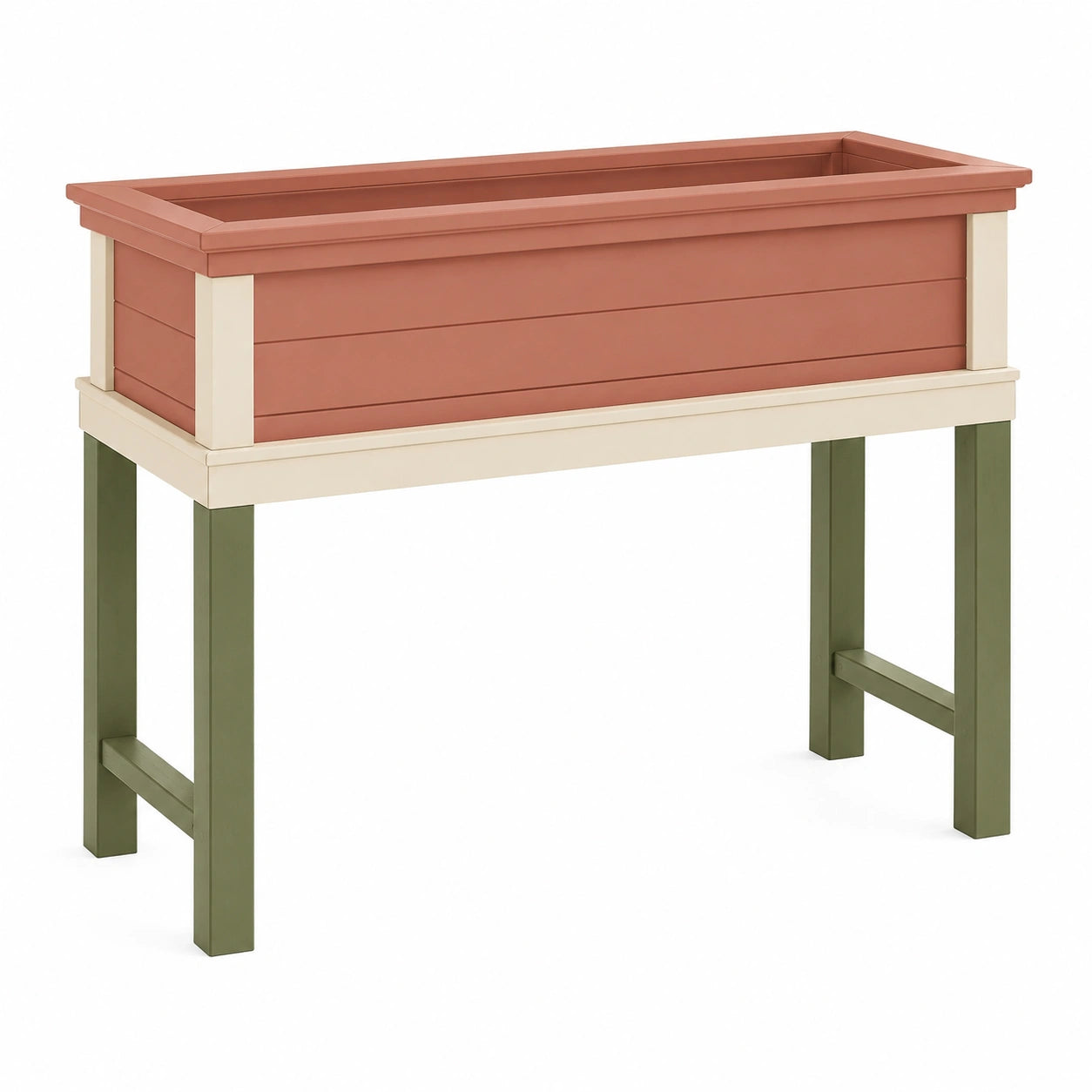 Jardinière surélevée extérieure rouge, beige et vert avec système de drainage