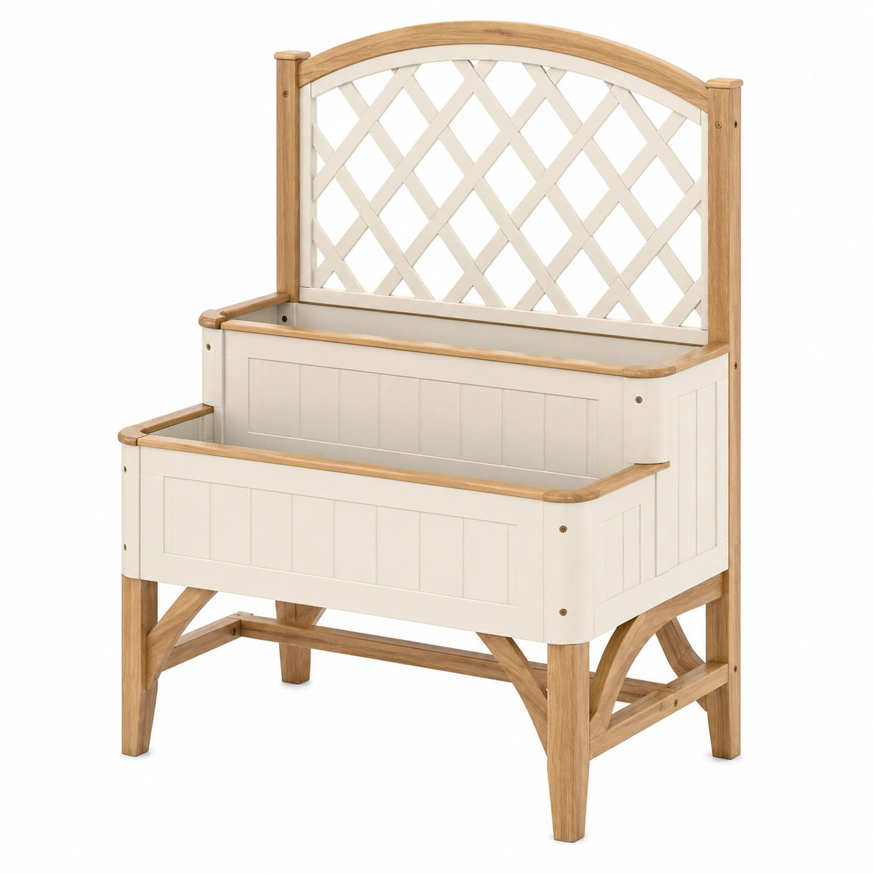 Jardinière surélevée avec treillis beige et bois clair