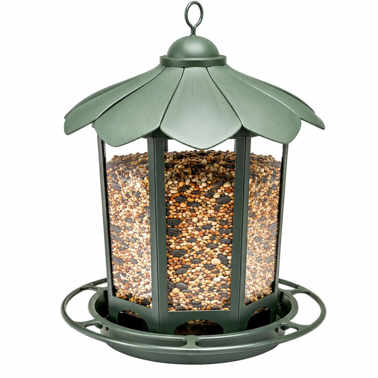 Mangeoire à Oiseaux Extérieure Verte avec Design Floral Suspendu, 28cm
