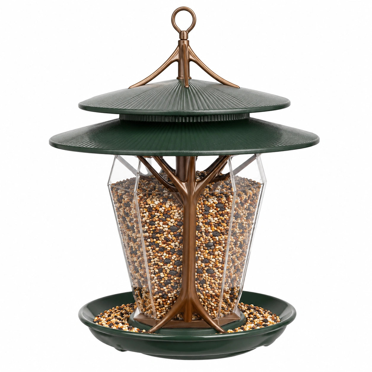 Mangeoire à Oiseaux Pagode Vert et Bronze 24 cm